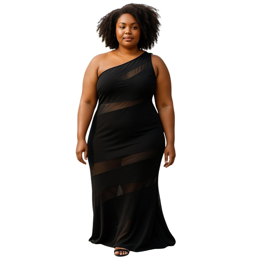 Fashion Nova Nova Luxe Elegant One-Shoulder Black Dress Size XL